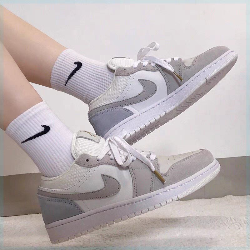 Giày Jordan cổ thấp Low Paris xám Cao Cấp, Giày Sneaker JD AF1 thể thao nam nữ ullzang đi học đi chơi N19 Full Bill Box