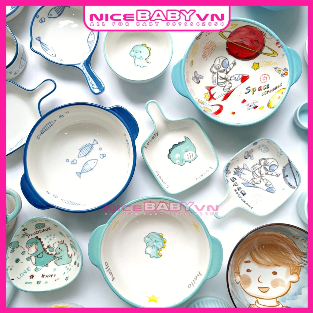 Bát Ăn Dặm Gốm Sứ Kiểu Nhật Màu Xanh Dương Dụng Cụ Ăn Dặm Cho Bé Nicebabyvn