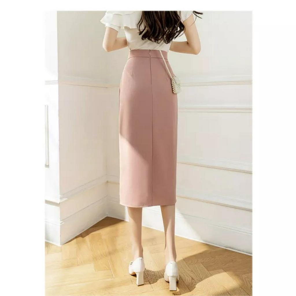 Chân Váy Xẻ Tà Lưng Cao Phong Cách Retro Hàn Quốc Tiểu Thơ Dáng Dài Công sở