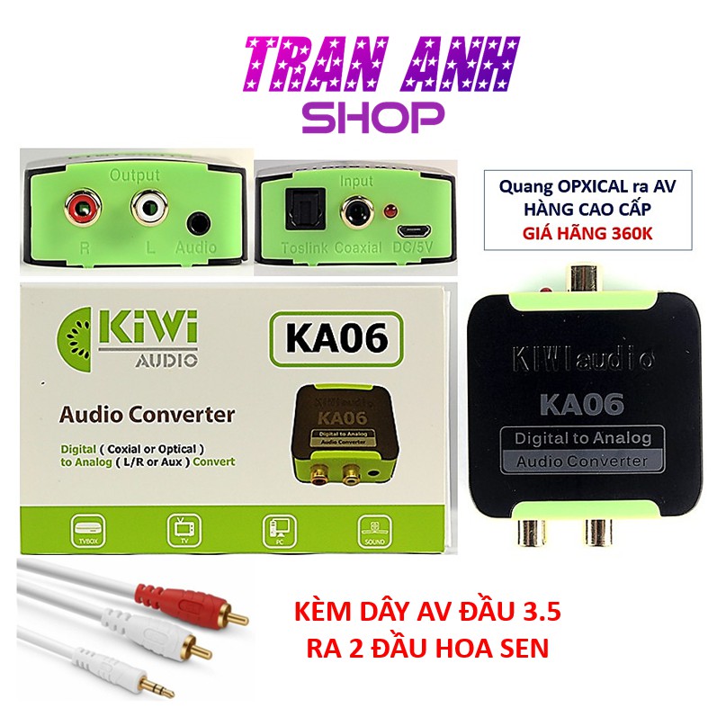 Bộ chuyển đổi âm thanh Kiwi KA06 CHÍNH HÃNG tặng kèm dây quang và dây USB, dây AV 3.5 ra 2 đầu hoa sen - hàng chính hãng