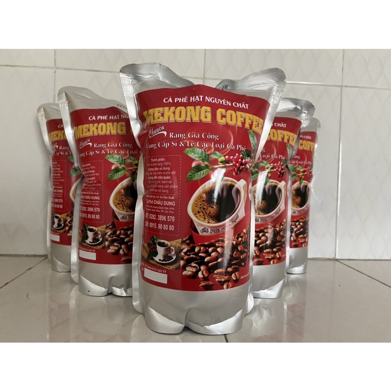 CÀ PHÊ HẠT MEKONG COFFEE MIX ARABICA-ROBUSTA-CULI TÚI 500g RANG BƠ