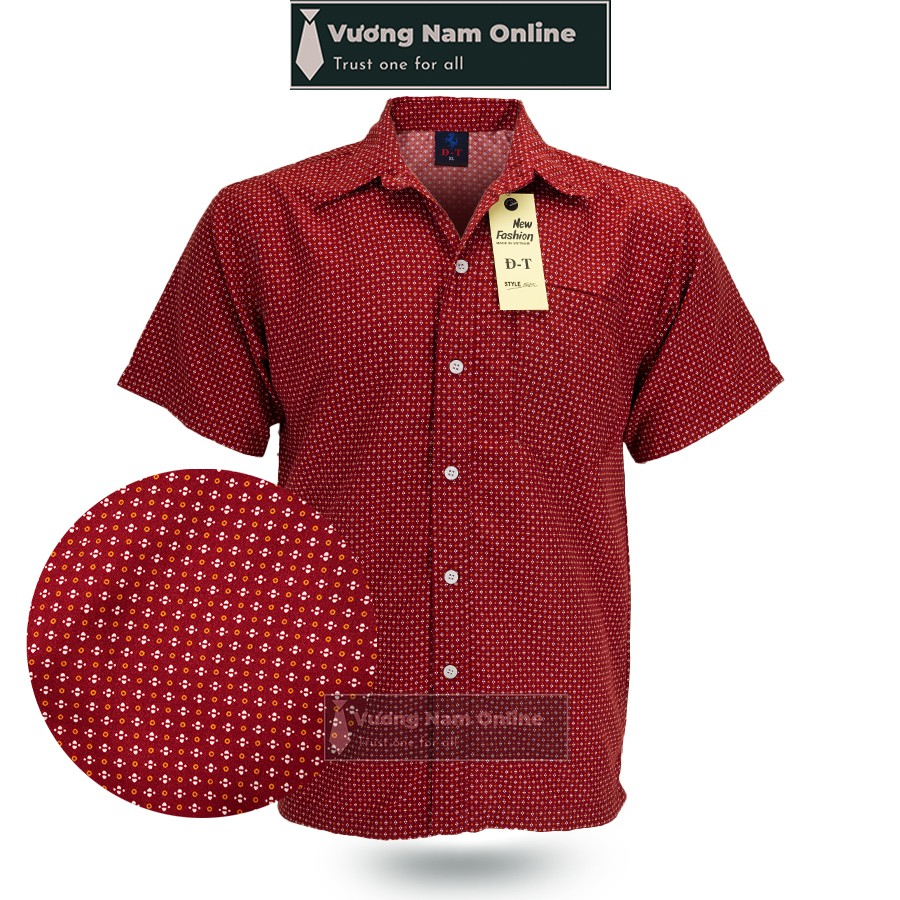 Áo sơ mi nam trung niên form rộng ngắn tay họa tiết vải cotton VN14E