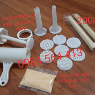 Combo dụng cụ nhồi, làm bún tươi, 2 vỏ collagen và 50g gia vị xúc xích