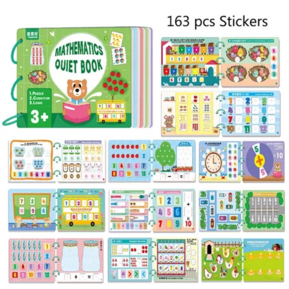 Học liệu bóc dán toán học New 2022, sách bóc dán Montessori 163 chi tiết 16 chủ đề 22 tr- cho bé từ 3t