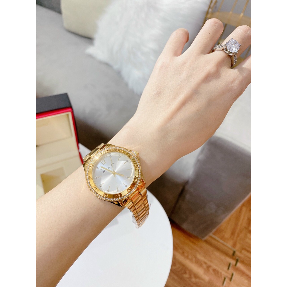 Đồng hồ nữ Michael Kors dây thép không gỉ viền đính đá sang trọng quý phái mã MK3384