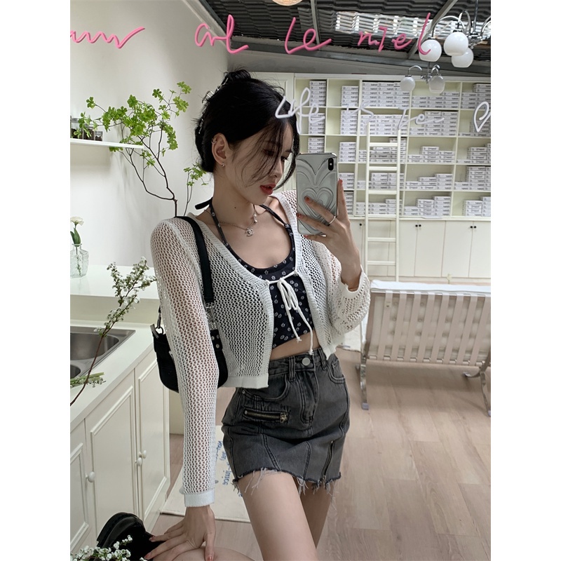 Áo khoác len nữ mỏng croptop tay dài chất đẹp hàng quảng châu 2022,áo khoác đi biển cực xinh