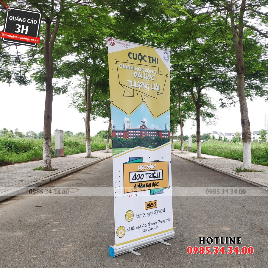 Standee cuốn, Chân standee cuốn nhựa, nhôm thường, nhôm cao cấp kích thước 0.6*1.6m & 0.8*2m | Standee LST