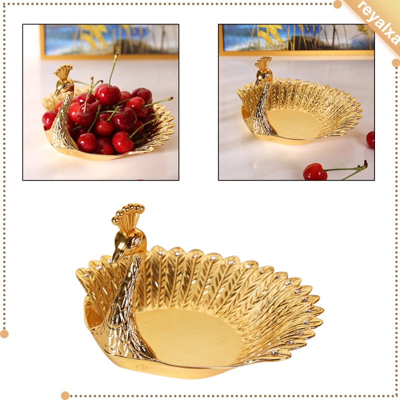 Đĩa Đựng Trái Cây / Thức Ăn Tráng Miệng Hình Chim Công Bằng Kim Loại Màu Vàng Kim Trang Trí Phòng Khách / Nhà Bếp / Bàn Làm Việc