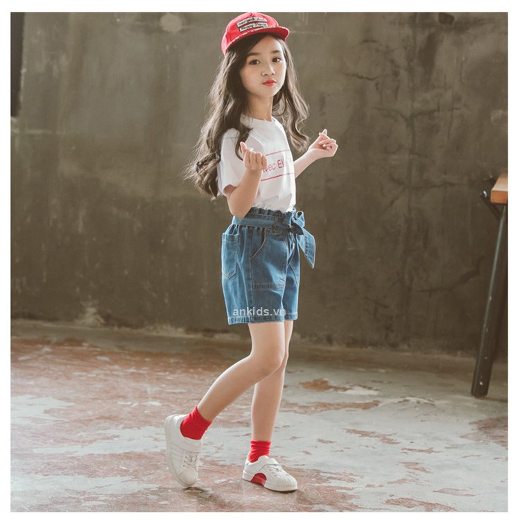 Set trang phục jean + áo thun bé gái Ankids24