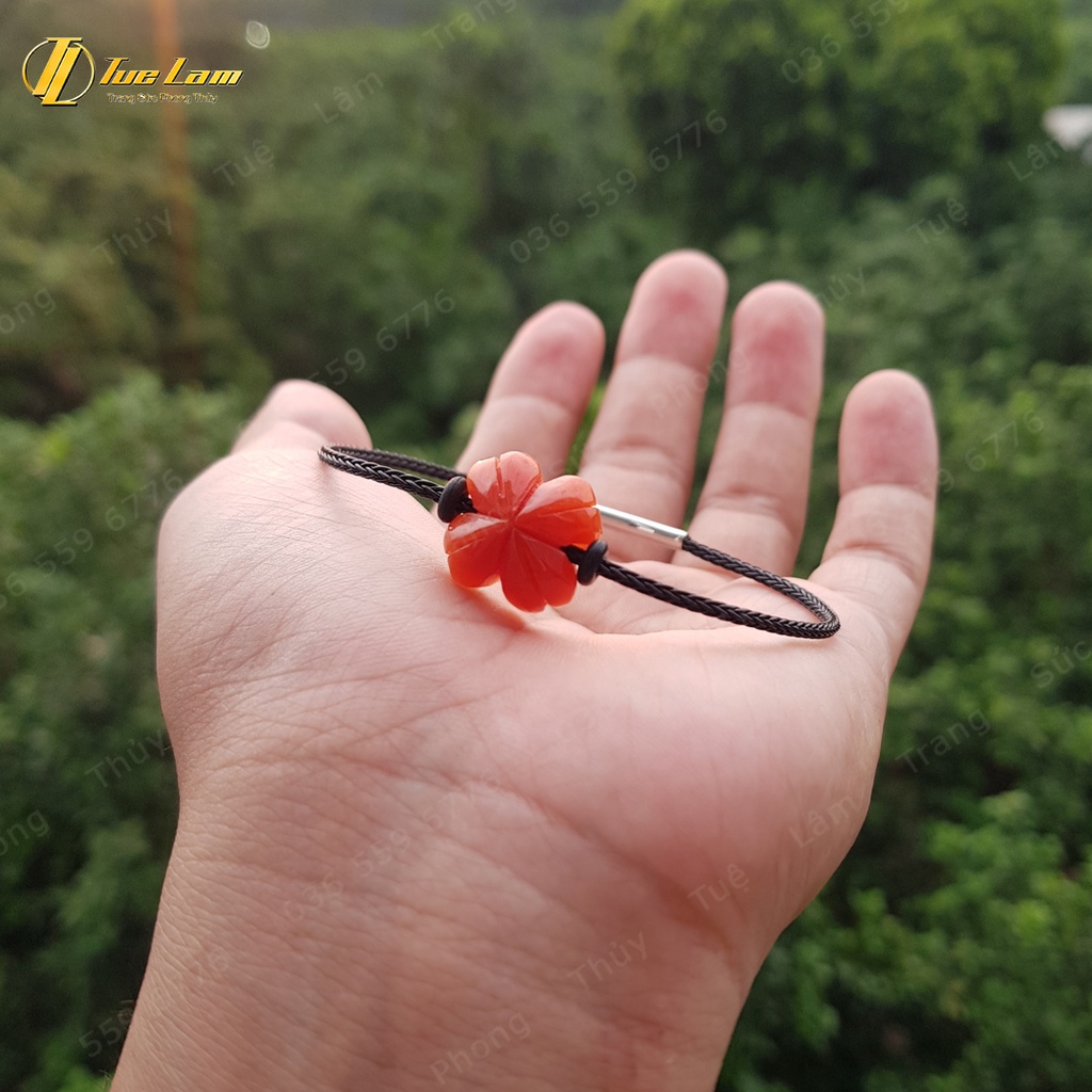 Vòng tay cỏ 4 lá may mắn màu đỏ cam hợp mệnh hỏa thổ - Tuệ Lâm