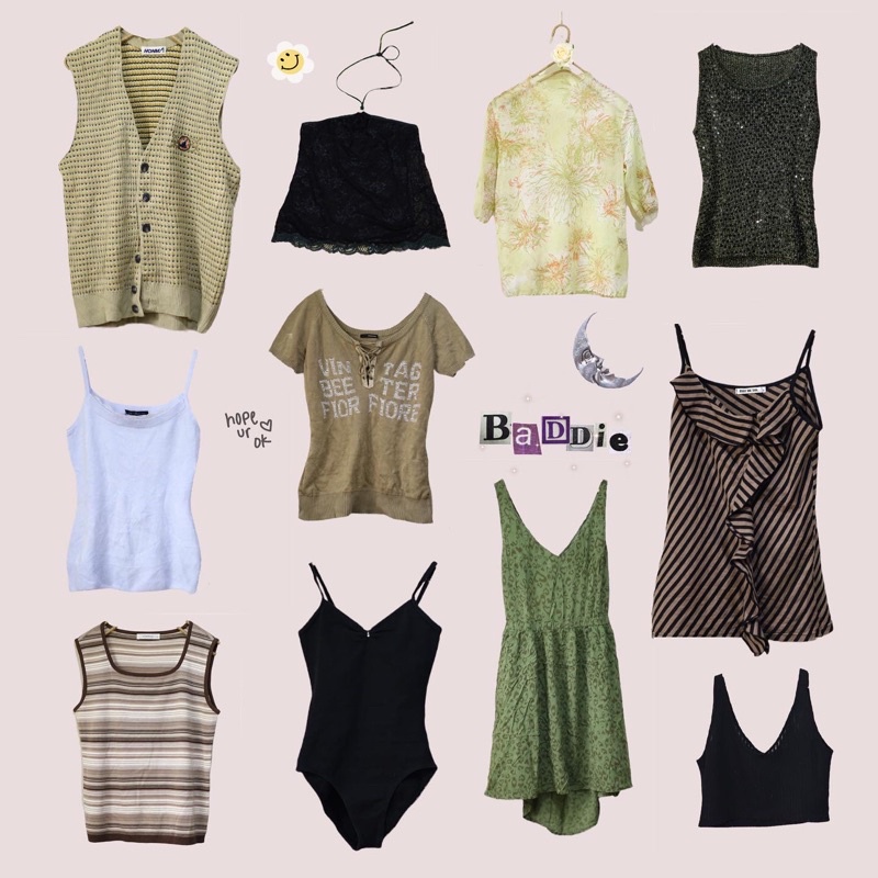 Áo kiểu, áo hai dây, bodysuit Y2K, retro, highteen aesthetics 2hand