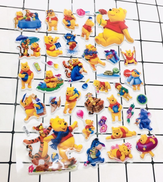 Bộ Sticker gấu pooh hình nổi trống nước như hình shop đăng