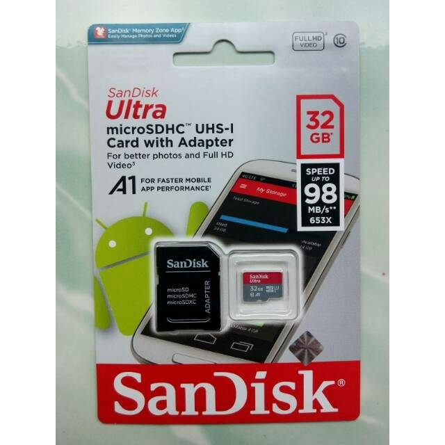 Micro Sd Sandisk Ultra Microsdhc 32gb A1 98mb / S Hiệu Sandisd Uhs-i