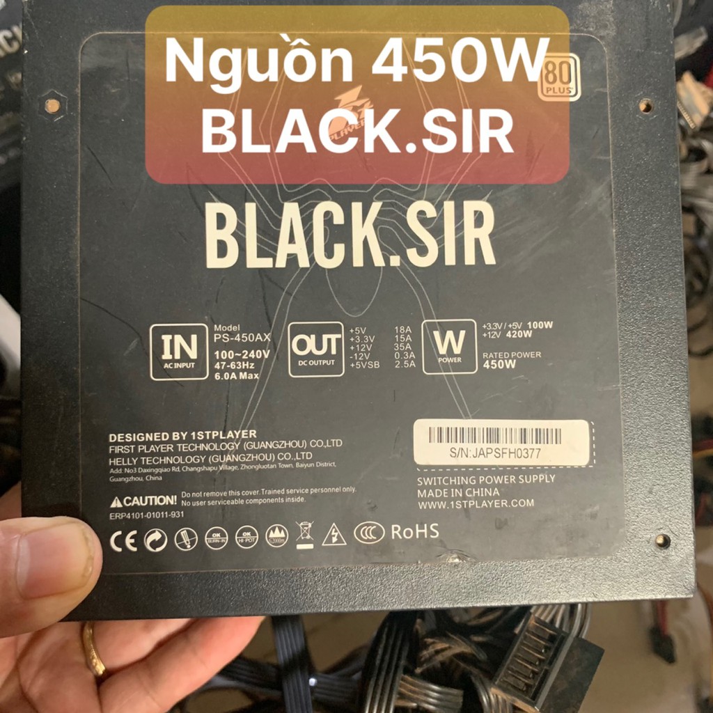 PSU BLACK.SIR 450W Công Xuất Thật Màu Đen - Fan 12 Và 2 Đầu Phụ Vga 8P Dành Cho Vga Cao - Vi Tính Bắc Hải