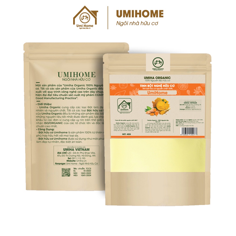 Bột Nghệ nguyên chất UMIHOME hữu cơ 40g đắp mặt nạ làm sạch mụn hiệu quả