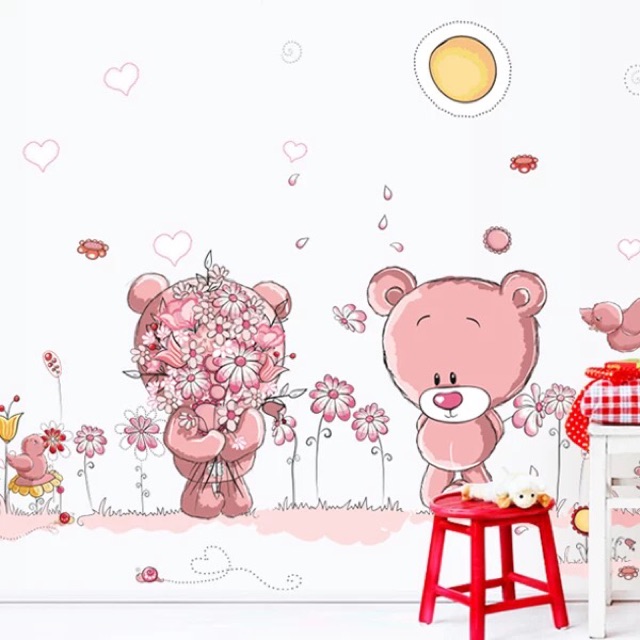 Decal trang trí bộ cặp gấu hồng siêu xink