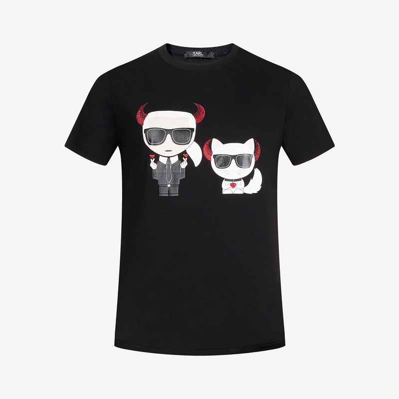 Áo Thun Cotton Tay Ngắn In Họa Tiết Karl Lagerfeld Thoải Mái Cho Nam Và Nữ