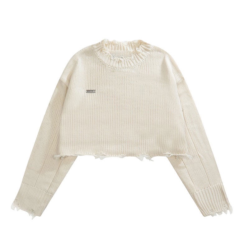 Áo sweater NZN dệt kim tay dài dáng rộng thiết kế rách thời trang cá tính cho nữ