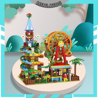 Xếp Hình LEGO Tháp Đu Quay Cầu Trượt Thả Bi 469 Chi Tiết