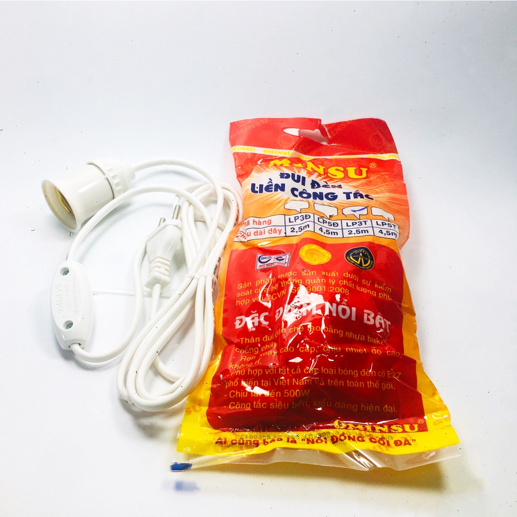 Đui đèn liền dây OMINSU , đui đèn xoáy E27 đấu sẵn dây và công tắc Ominsu