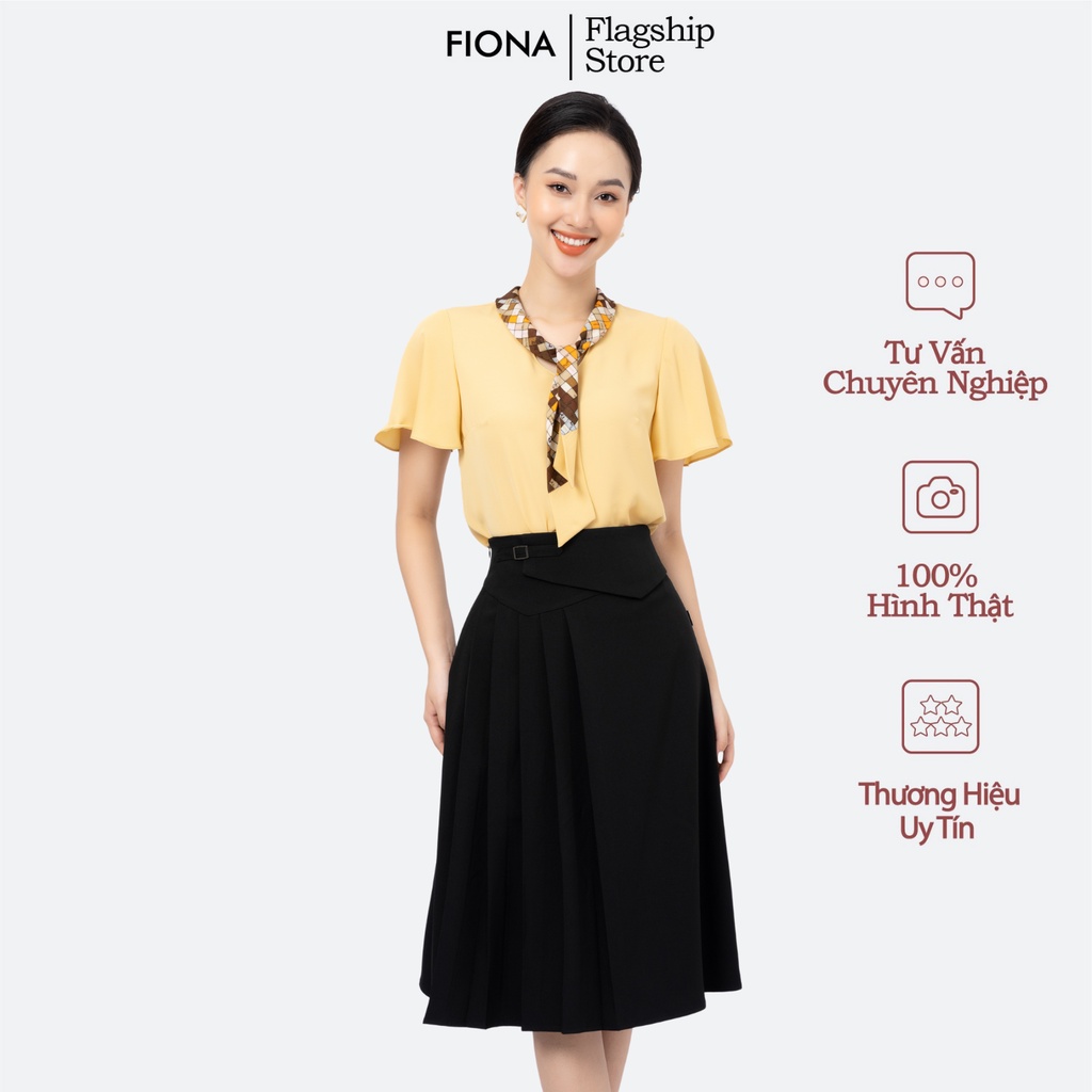 Sơ mi nữ dáng suông Fiona, Áo sơ mi croptop cổ buộc nơ phối đính hạt tay chuông đổ rủ F551253