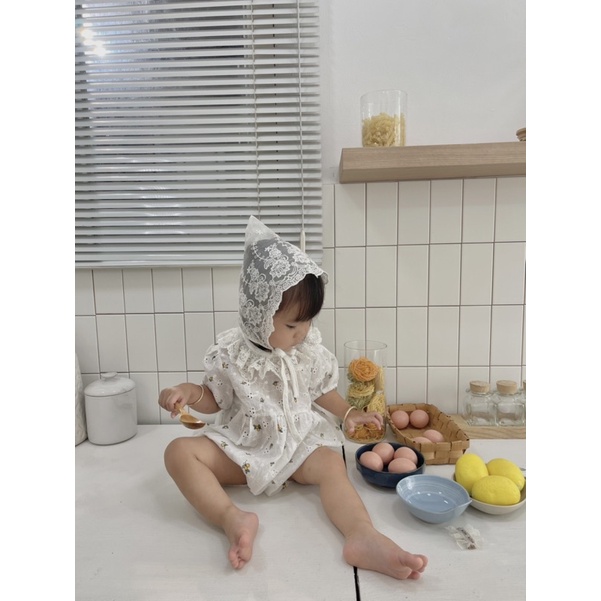 Đồ bộ liền thân lireri + nón ren handmade Nanci room