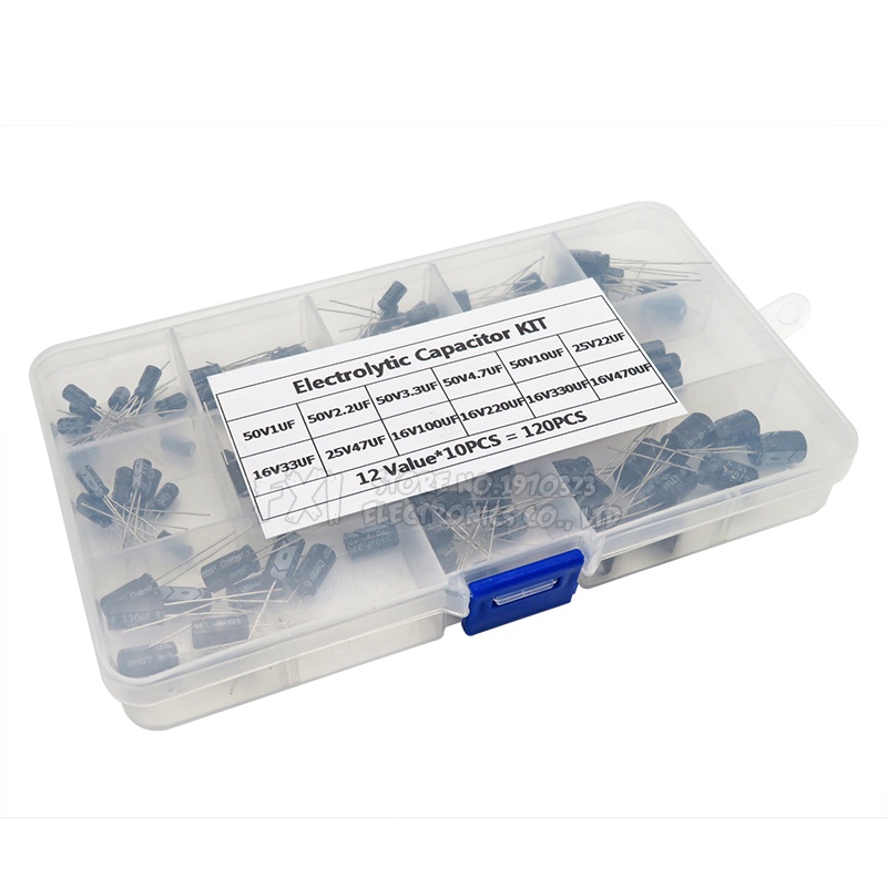 Hộp 120 Tụ Điện Nhôm 12 Giá Trị 1uF-470uF 16V-50V