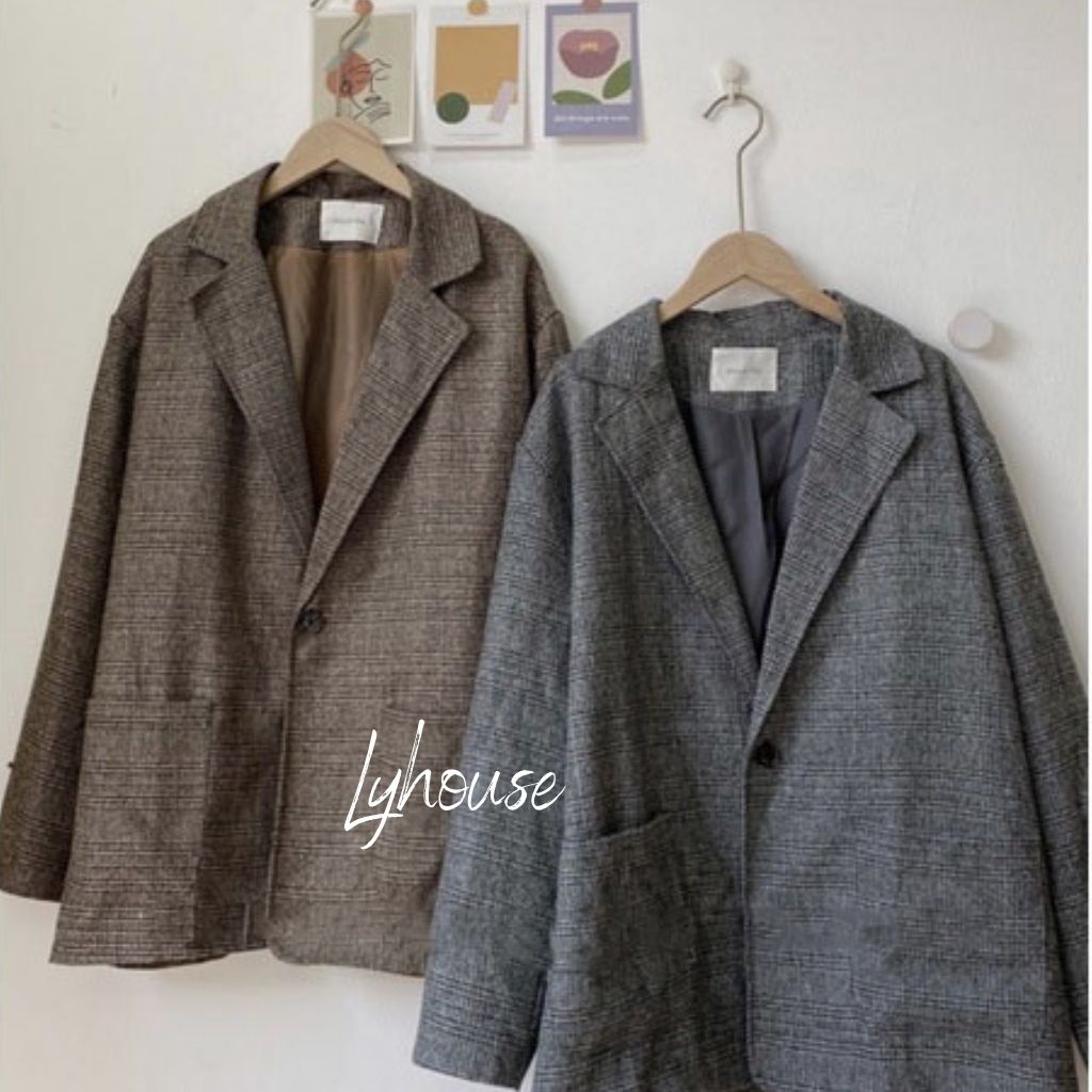 Áo vest kẻ 2 lớp Form RỘNG OVERSIZE chất thô dày, áo blazer nữ kẻ caro trẻ trung hàn quốc