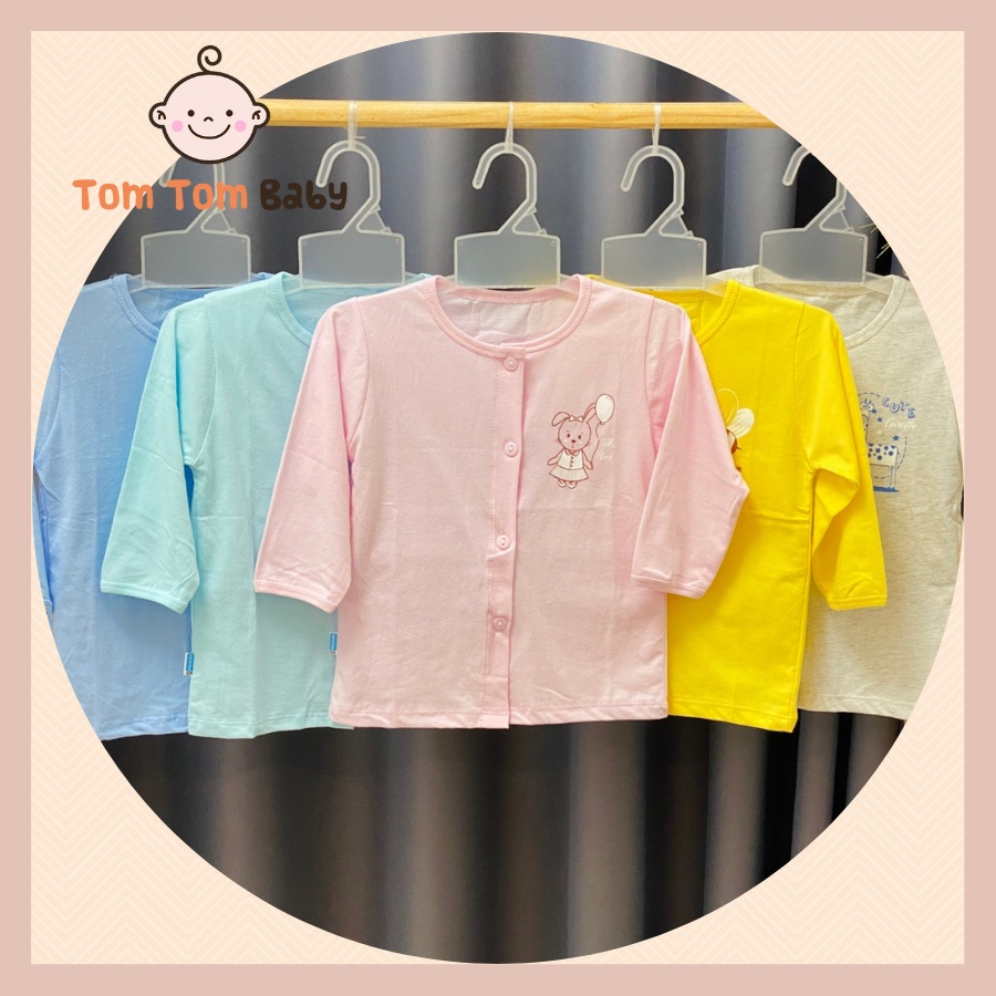 Áo sơ sinh Tay Dài Màu Cài Giữa Thái Hà Thịnh, Size 1-5 cho bé sơ sinh -12kg, Chất vải cotton 100% mềm, mịn, thoáng mát
