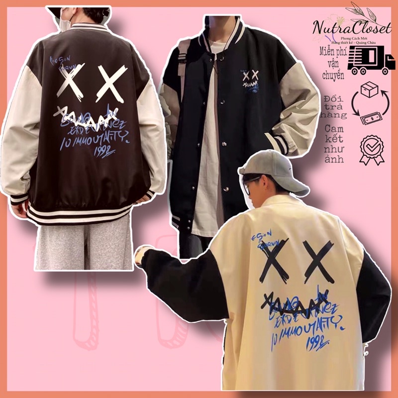 Áo khoác bóng chày bomber kaki da lộn dạ 2 lớp unisex ulzzang nam nữ