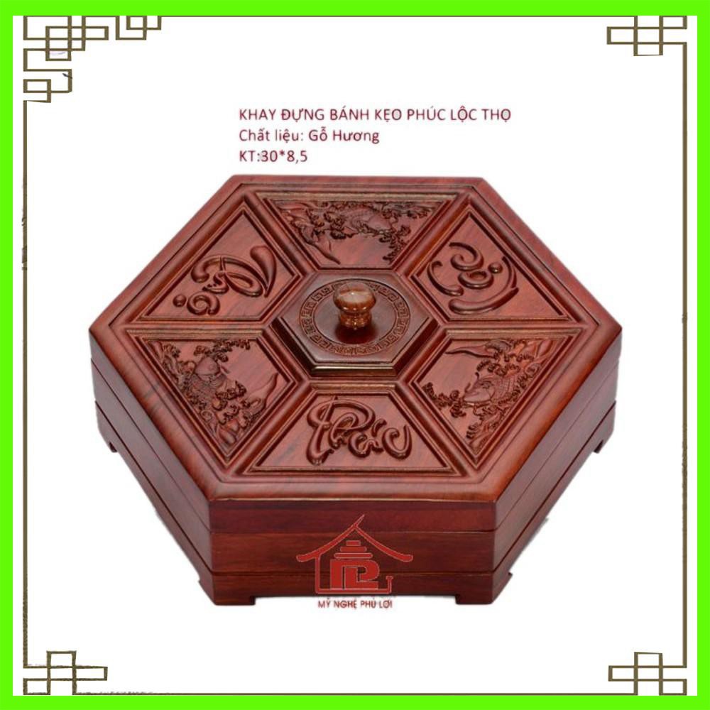 Hộp đựng bánh kẹo phúc- lộc - thọ gỗ hương đỏ giá rẻ