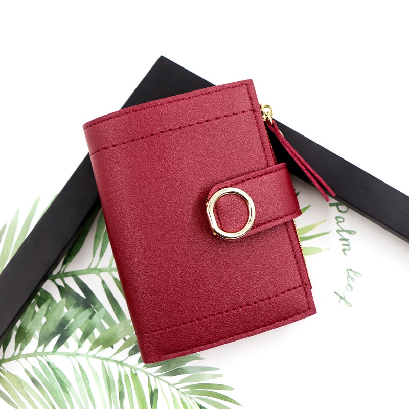 Ví Nữ Ngắn Màu Trơn Có Khóa Kéo Thời Trang Mới Giá Đỡ