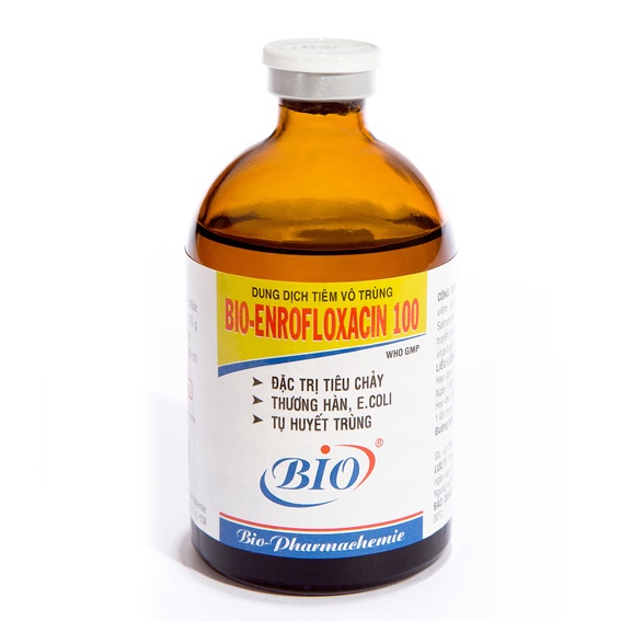Bio Enrofloxacin 100 enro 100ml thương hàn tụ huyết trùng trên gà, vịt, heo