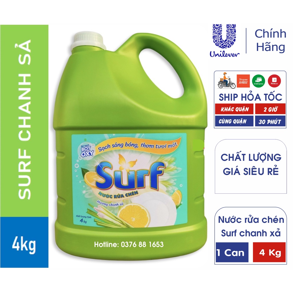 Nước Rửa Chén SURF Hương Chanh Sả Can 4kg 4 kg 3.8kg