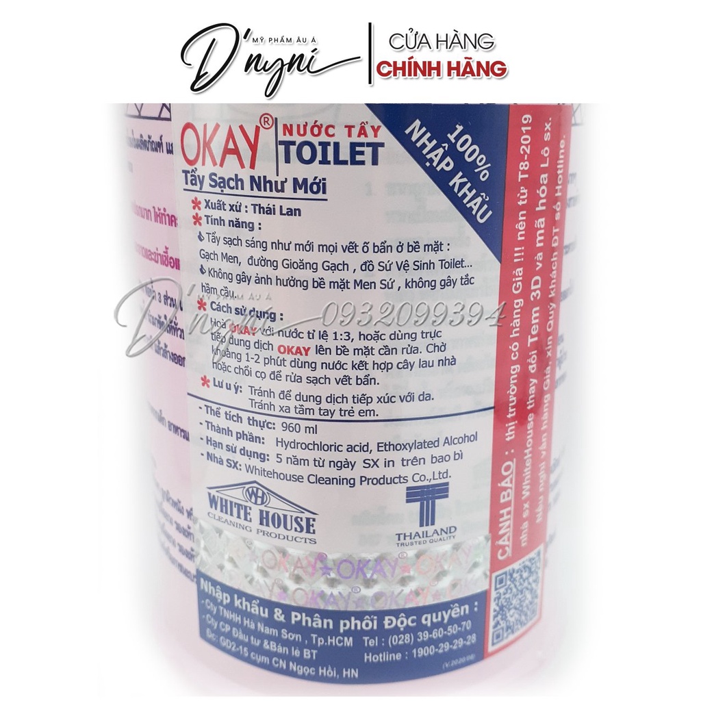 Nước Tẩy Toilet Okay Pink/ Okay Cleanser Mint 960ml - Thái Lan