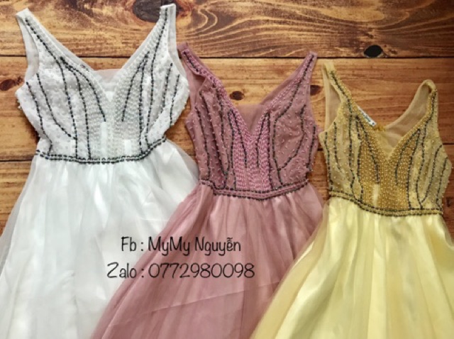 Đầm maxi dự tiệc 2 dây kết cườm TRIPBLE T DRESS -size M/L (kèm ảnh/video thật) MS18V