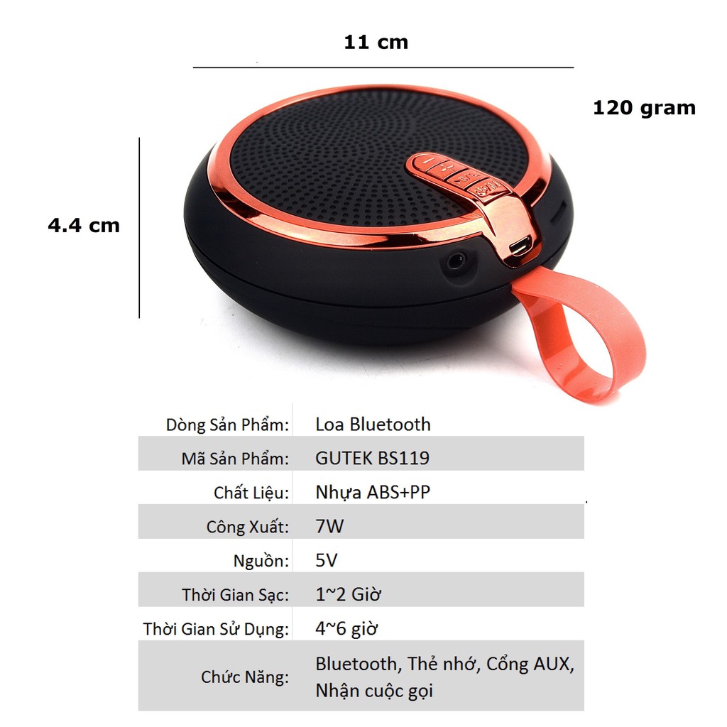 ( SLN 10 ) Loa Bluetooth Mini Cầm Tay Nhỏ Gọn Có Móc Treo Kết Nối Không Dây Nghe Nhạc Hay Hỗ Trợ Thẻ Nhớ Gutek BS119