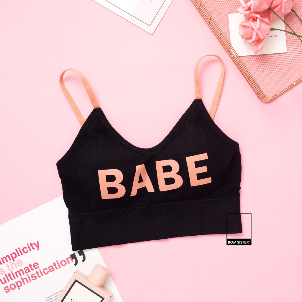 Áo lót thể thao mút mỏng croptop khoét lưng hoạ tiết chữ nâng ngực tự nhiên BOM SISTER BR886 | BigBuy360 - bigbuy360.vn