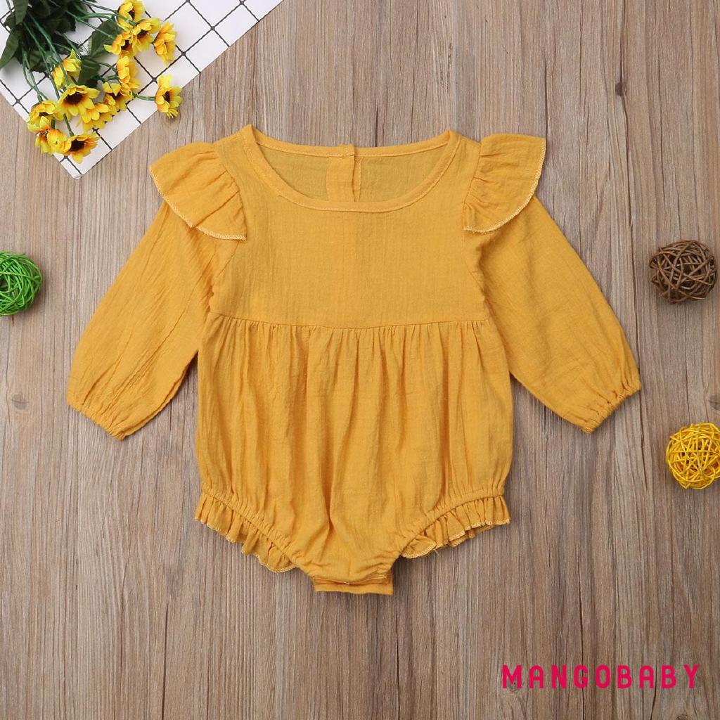 8vb-bộ áo liền quần dài tay cho bé gái mới biết đi Ruffle Body Trang phục