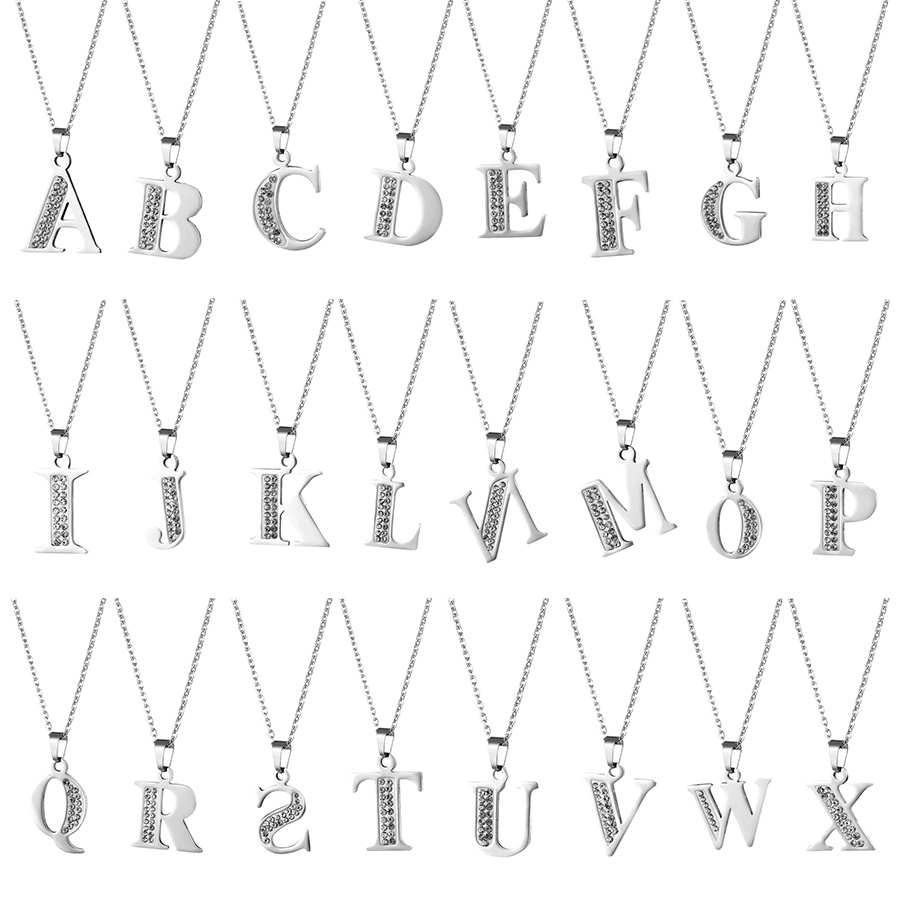 Dây chuyền thép không gỉ mặt 26 chữ đính đá đơn giản thời trang