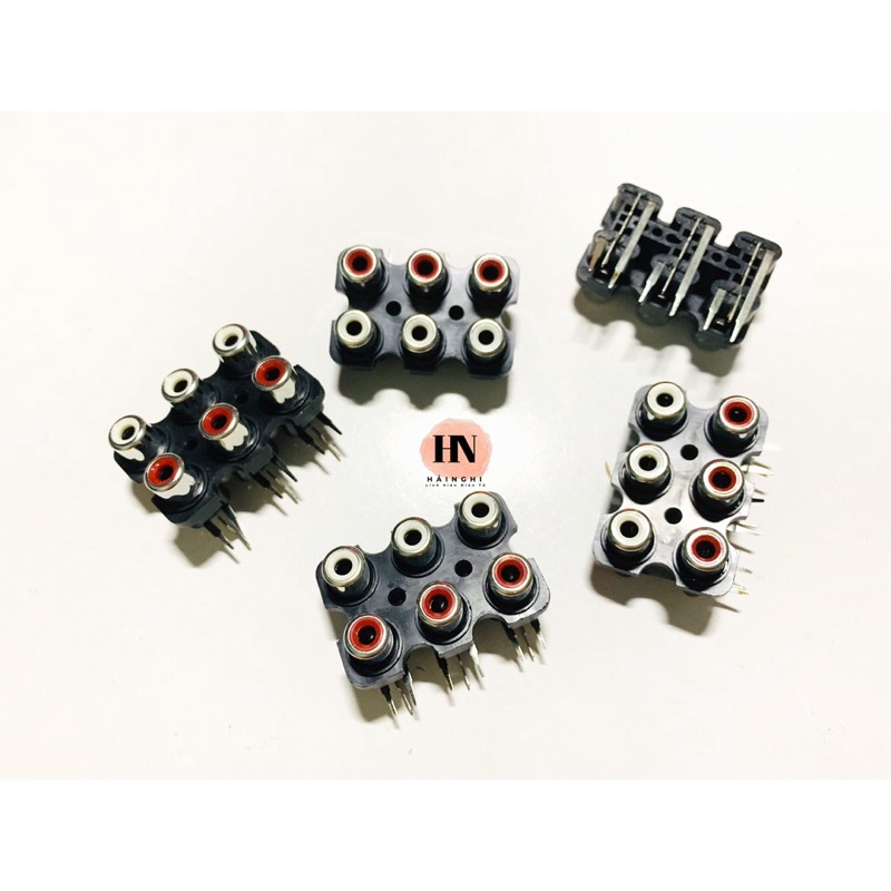 Trạm RCA 6 Cổng AV - Chân Cong Thường - Mạ Vàng