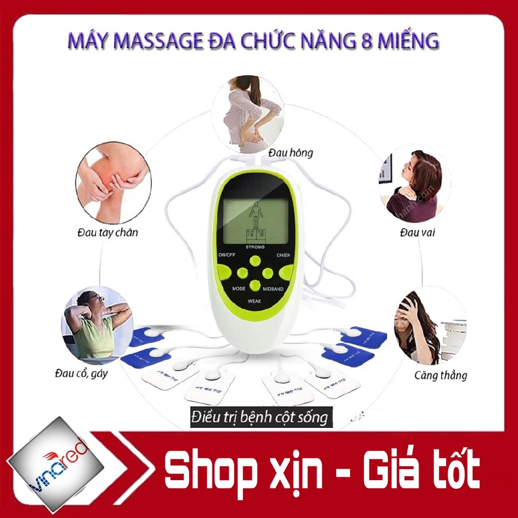 Máy massage trị liệu xung điện 8 miếng dán đầu ra kép đa chức năng - Shop Vinared