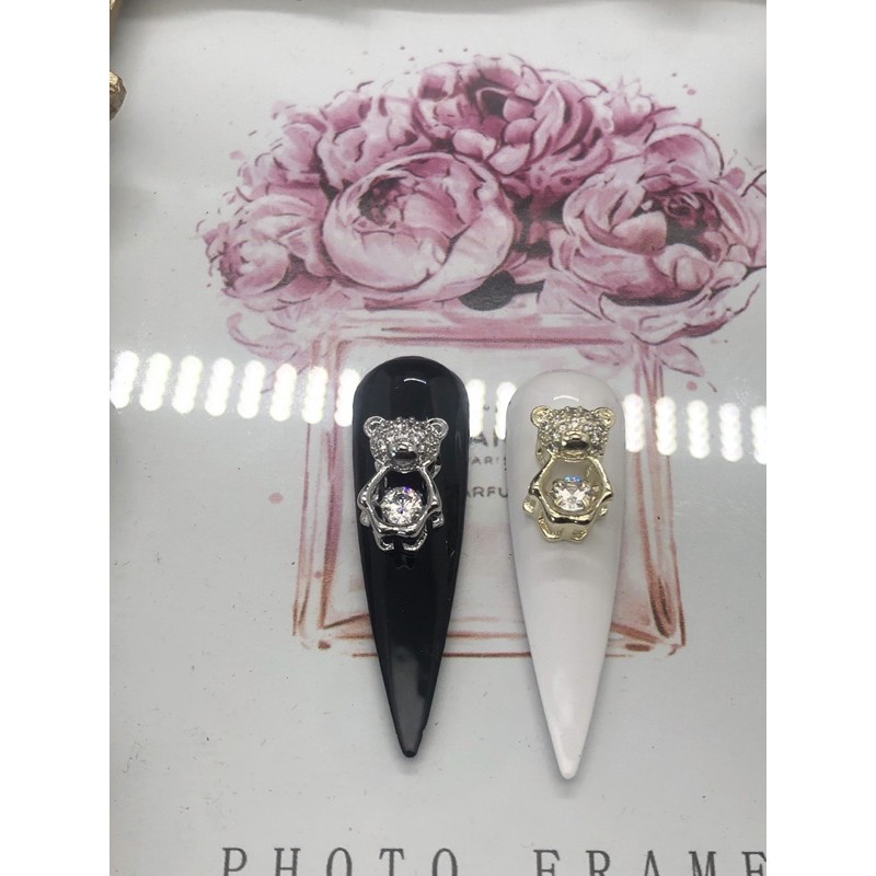 phụ kiện đá hình con gấu lò so gắn móng tay nail