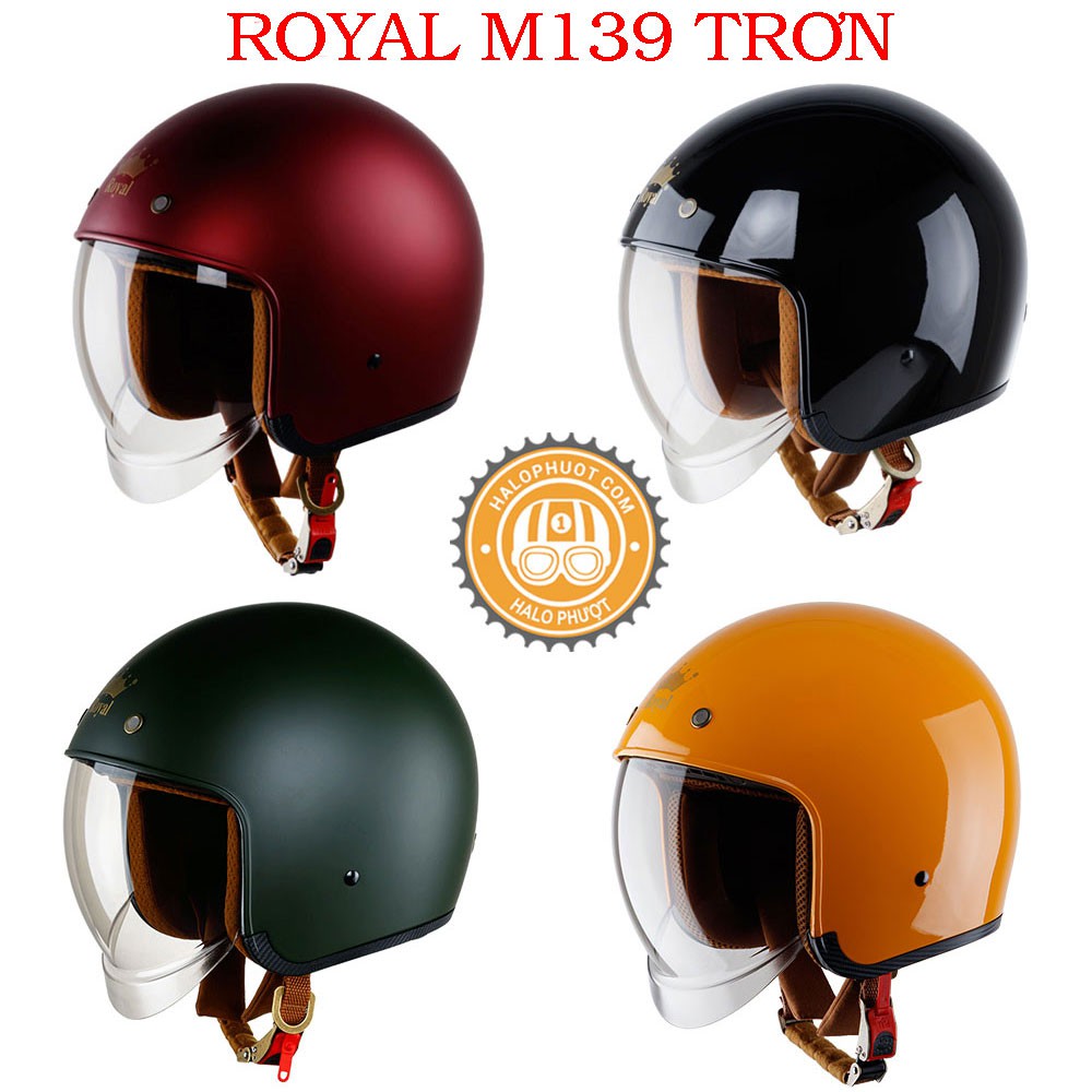 Nón bảo hiểm 3/4 kính âm Royal M139 trơn (tặng balo rút)