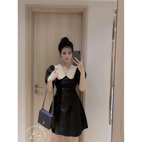 (Ưu Đãi FreeShip) Đầm tiểu thư nữ tay phồng,đầm cổ tim phối màu cực sang,thiết kế from a dễ mặc,hàng chuẩn