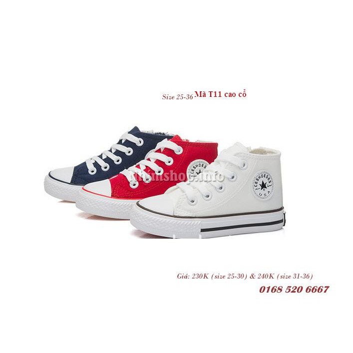 Giày dáng converse cho bé trai và bé gái 2-15 tuổi T11