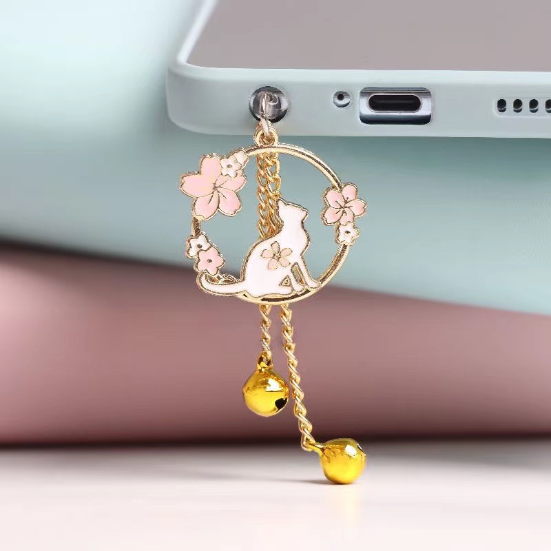 Nút Chống Bụi Cắm Ổ Cắm Điện Thoại Di Động Hình Hoa Anh Đào / Thỏ / Mèo / Chuông Chống Bụi