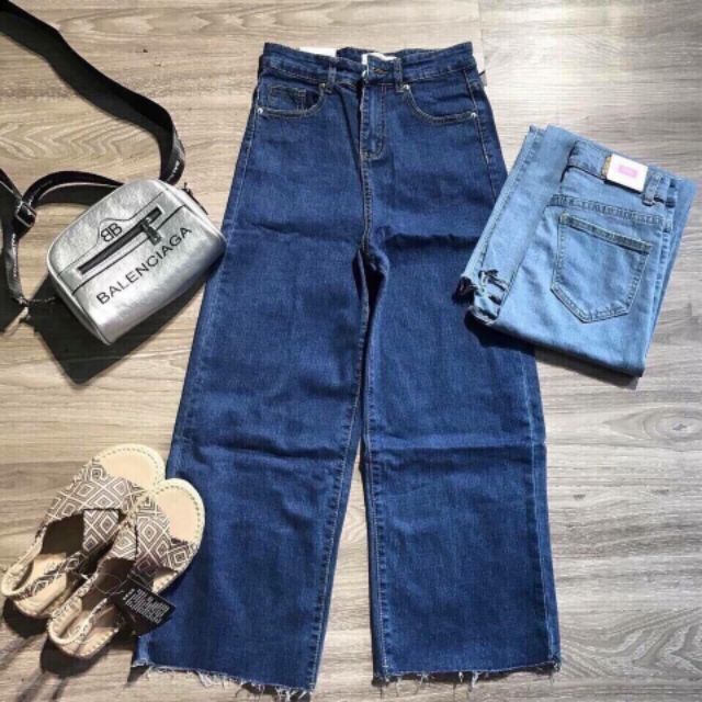 [Giá siêu rẻ] Quần baggy jeans ống loe lưng cao, 2 màu đậm nhạt, kèm ảnh thật
