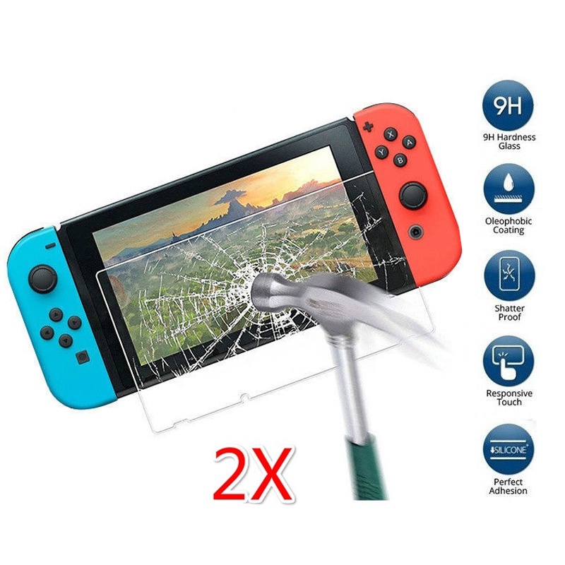 Set 2 Kính Cường Lực 9H Bảo Vệ Màn Hình Cho Máy Chơi Game Nintendo Switch Kèm Phụ Kiện