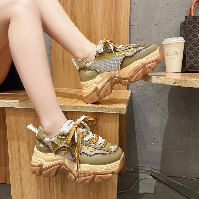 Giày Thể Thao Nữ Ulzzang Đế Sóng Dây Phản Quang Phối Màu Độn Đế 5p